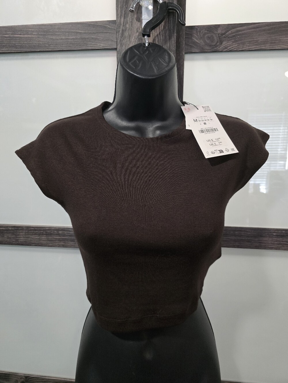 NWT Zara Brown Cropped Short Sleeve Shirt‎ Sz Medium